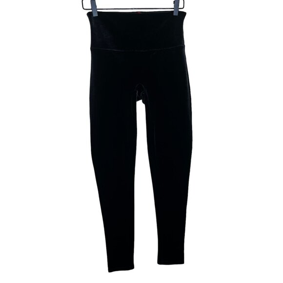 SPANX Woman Large Black Velvet Leggings Tummy Shaping Smoothing No front Seam - Picture 1 of 8